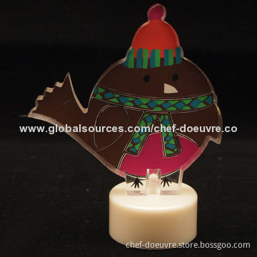 Christmas Decoration Silk-printed Robin Bird Tealight Candle with Color-changing LED